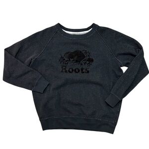 Roots Sweater Black Crew Neck Sweat Shirt Size medium